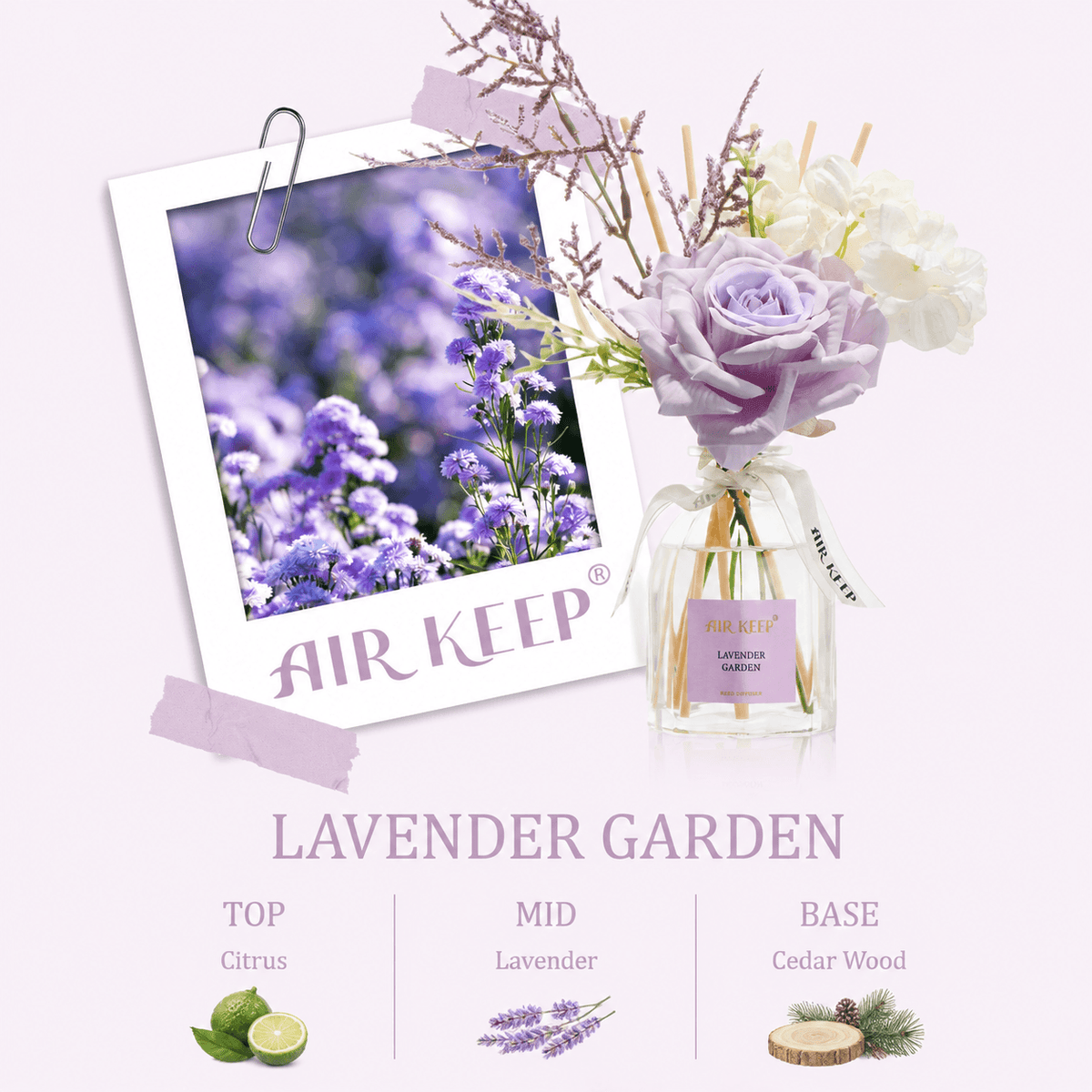 Airkeep Lavender Garden Floral 120ml Reed Diffuser