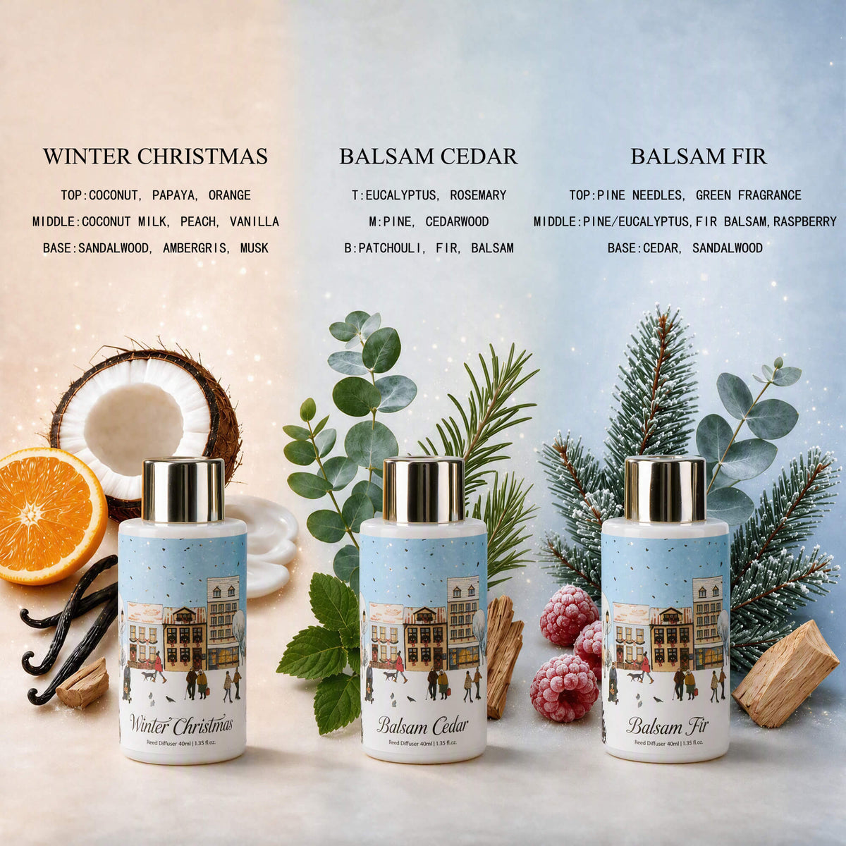 Airkeep Winter Christmas / Balsam Cedar / Balsam Fir Gift Set 3 x 40ml Reed Diffuser