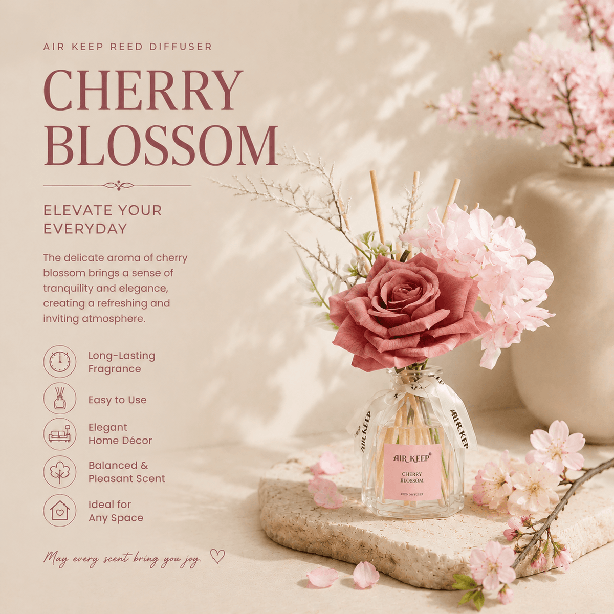 Airkeep Cherry Blossom Floral 120ml Reed Diffuser