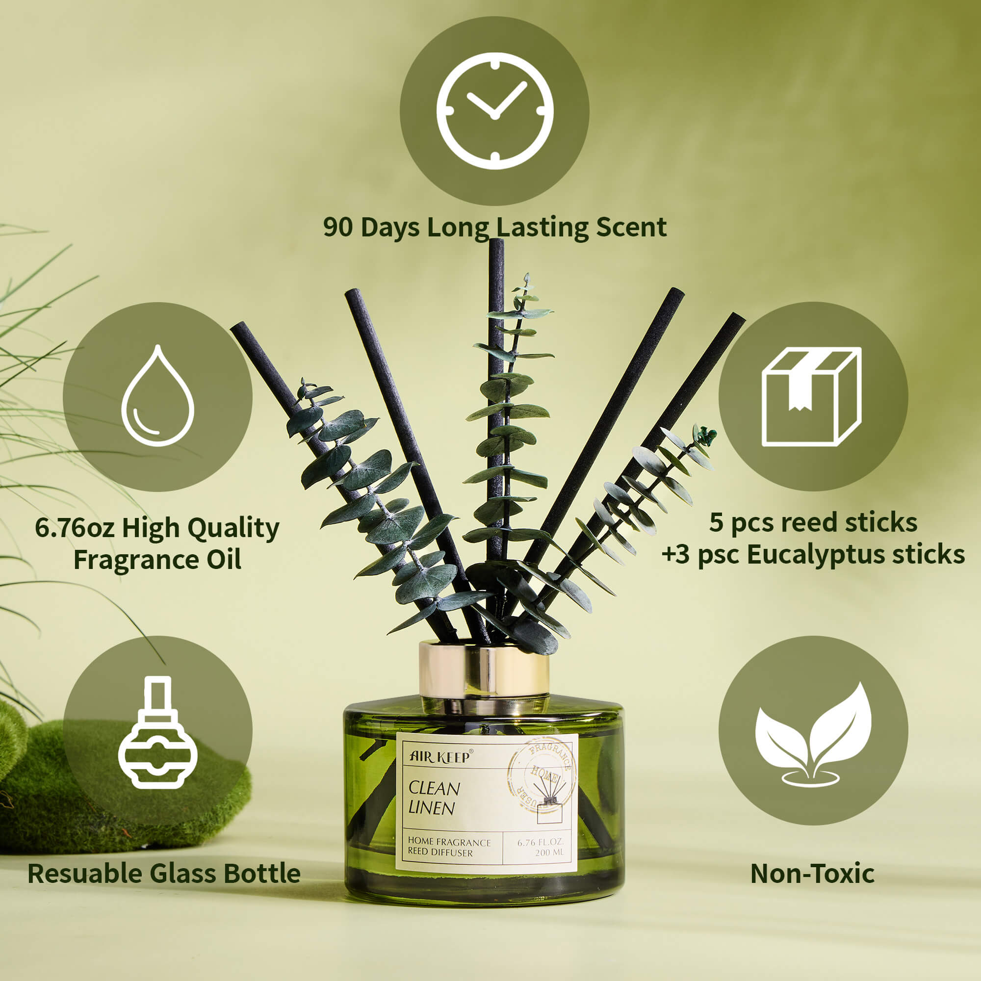 Airkeep Clean Linen Reed Diffuser Set
