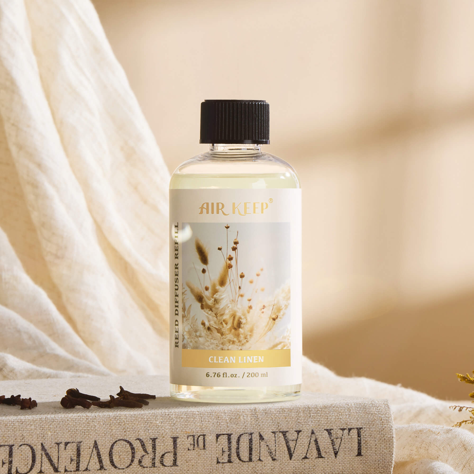 Airkeep Clean Linen Reed Diffuser Oil Refill with Diffuser Sticks
