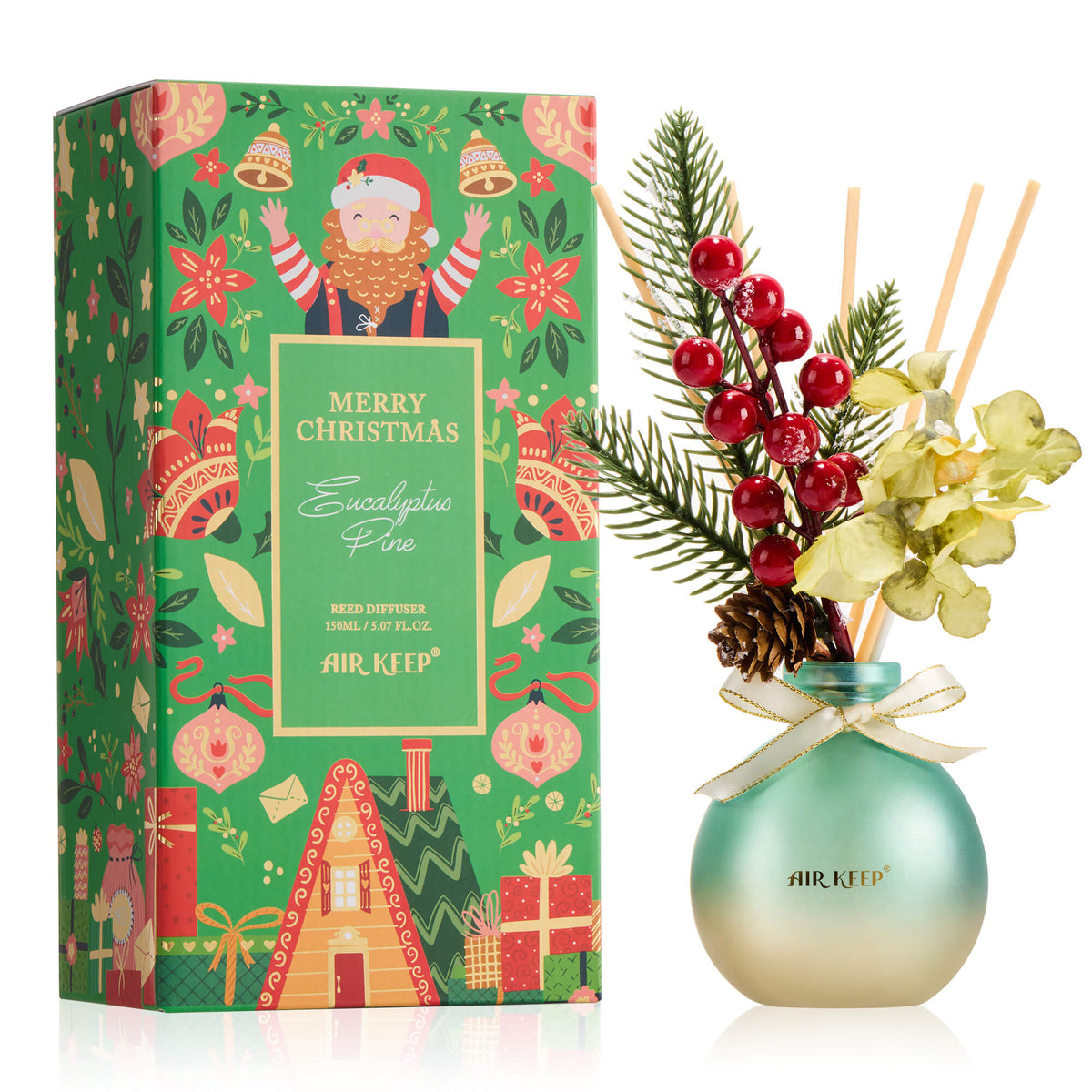 Airkeep Eucalyptus Pineapple Christmas Round Bottle 150ml Reed Diffuser
