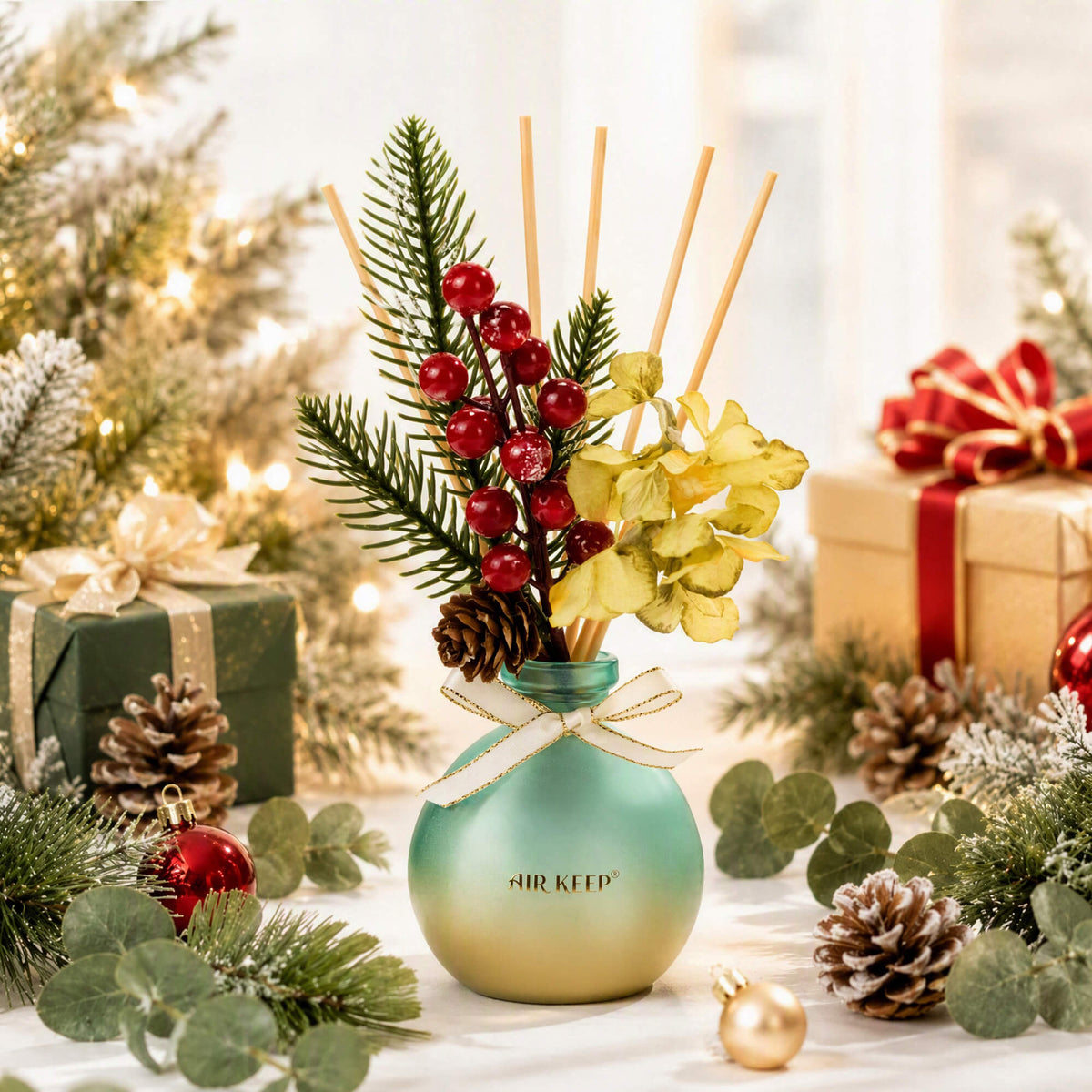 Airkeep Eucalyptus Pineapple Christmas Round Bottle 150ml Reed Diffuser
