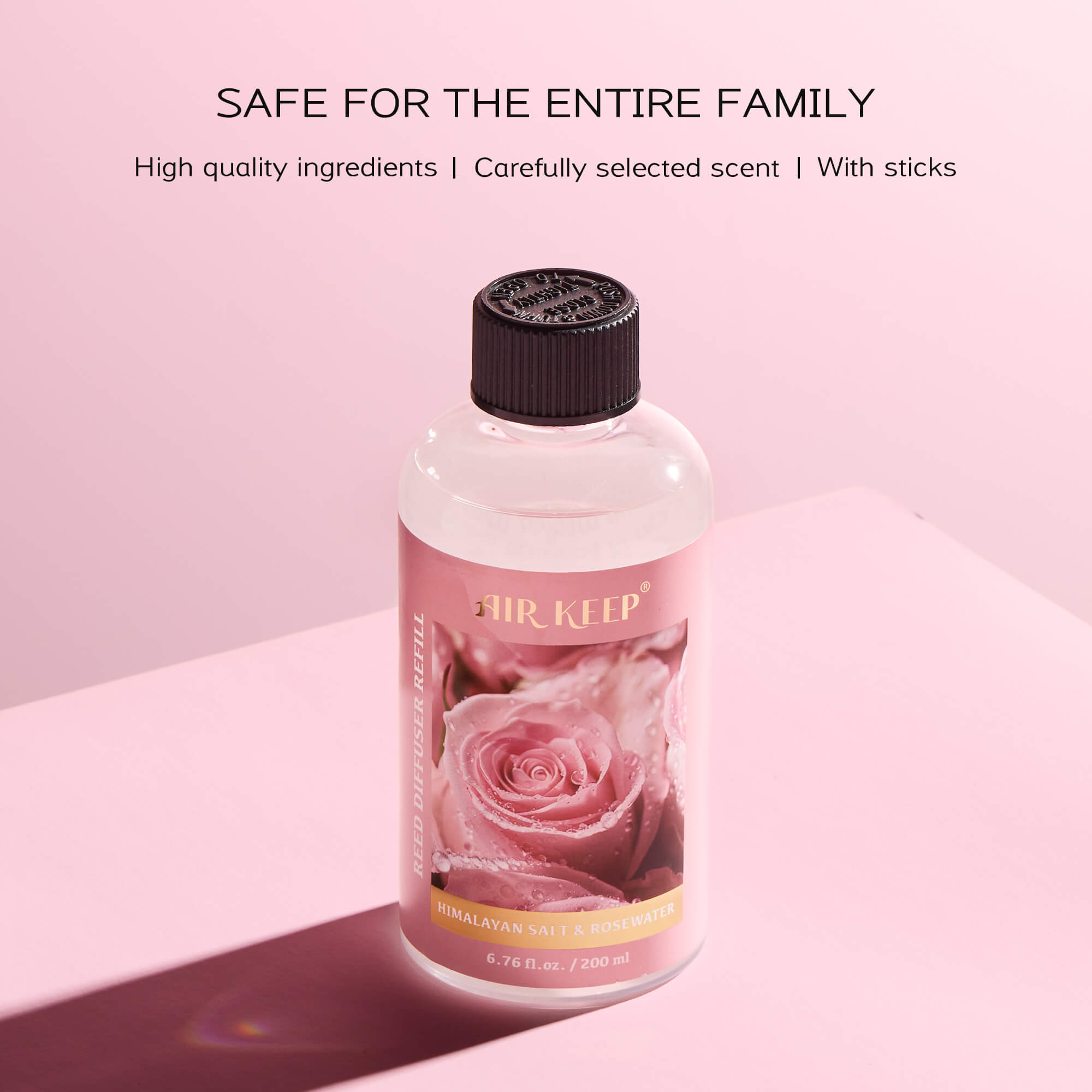 Airkeep Rose Water Reed Diffuser Oil Refill with Diffuser Sticks
