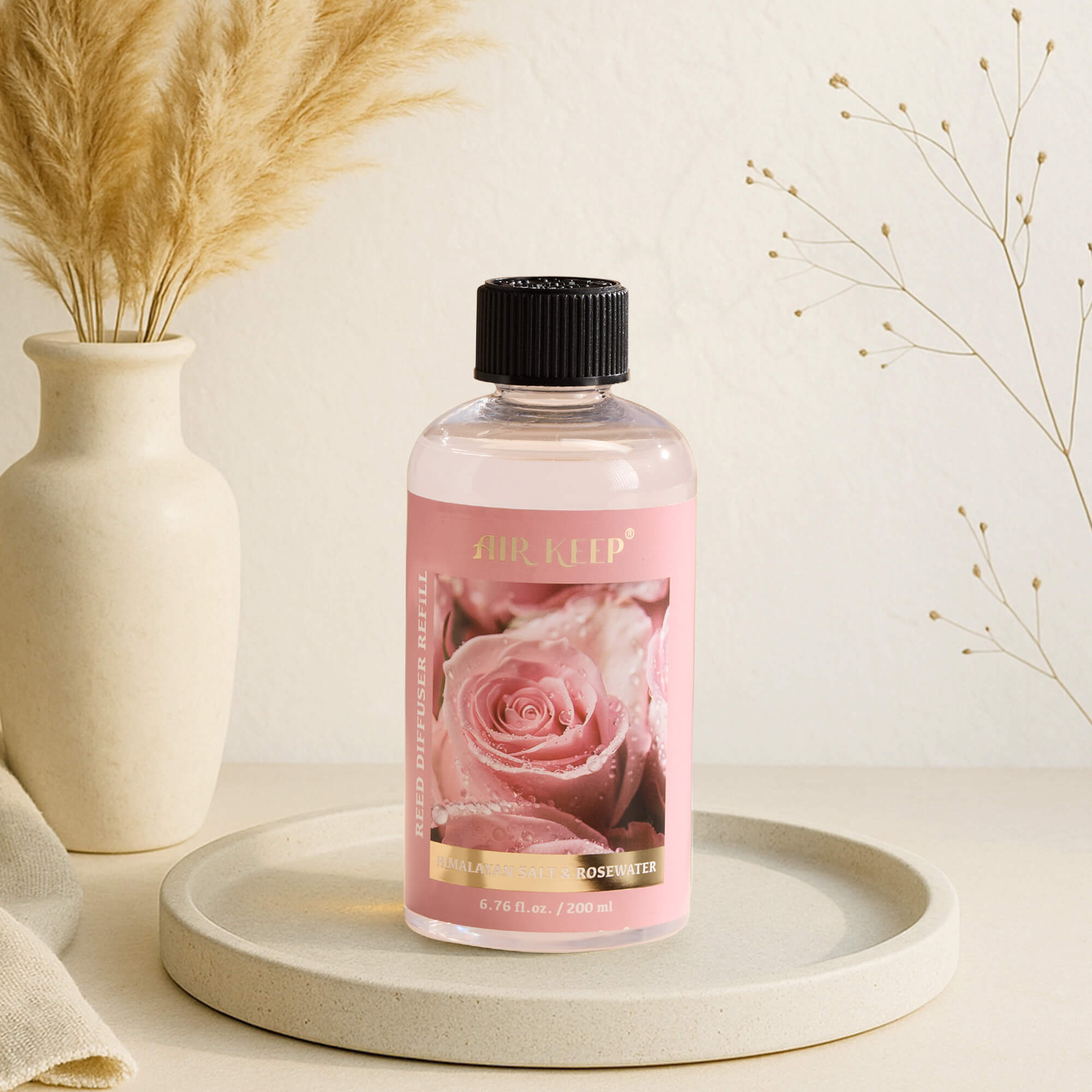 Airkeep Rose Water Reed Diffuser Oil Refill with Diffuser Sticks