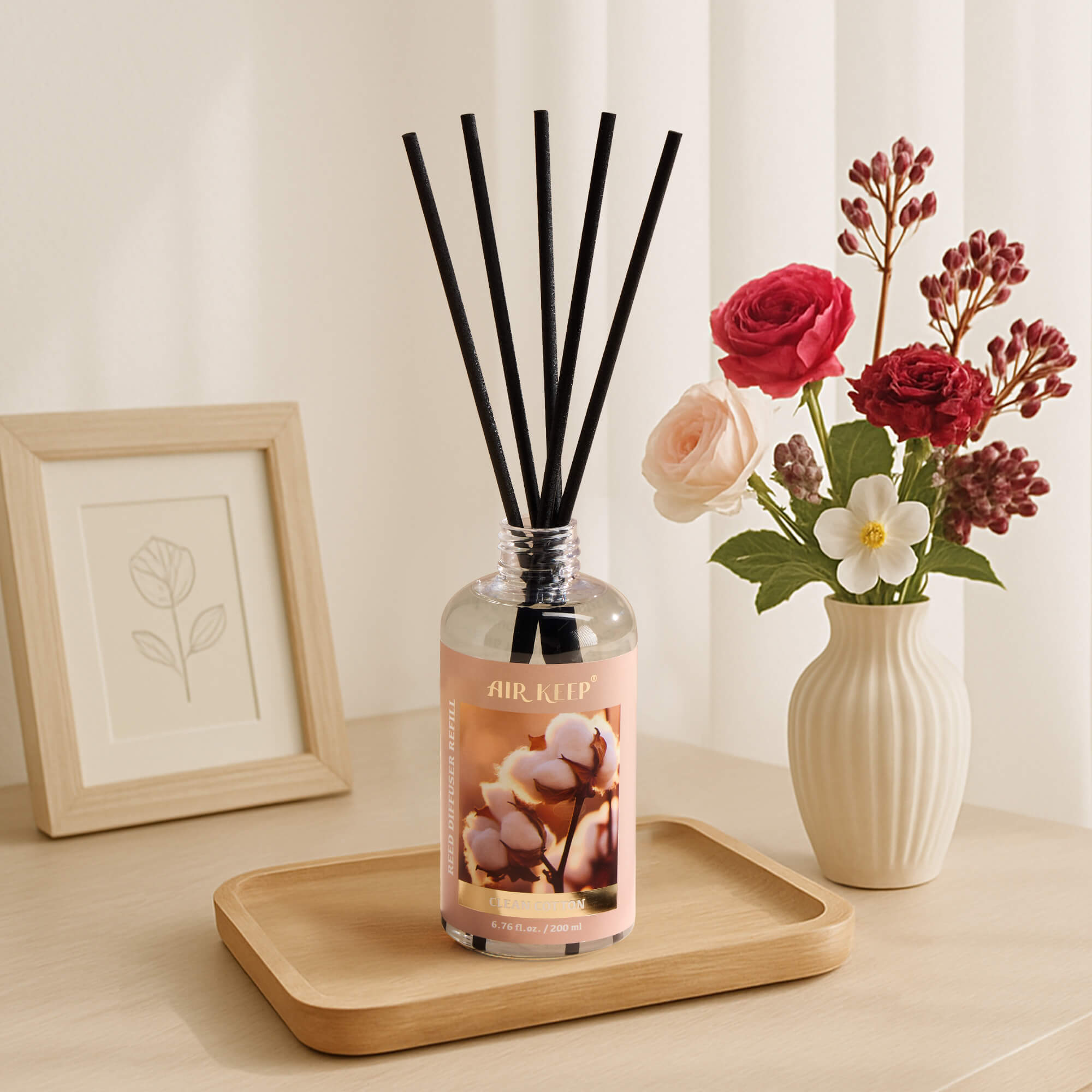 Airkeep Clean Cotton Reed Diffuser Oil Refill with Diffuser Sticks