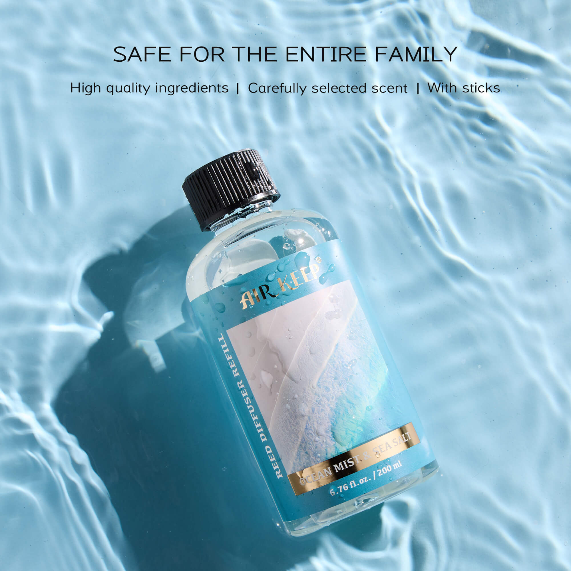 Airkeep Ocean Mist&Sea Salt Scented Oils Reed Diffuser Oil Refill with Diffuser Sticks