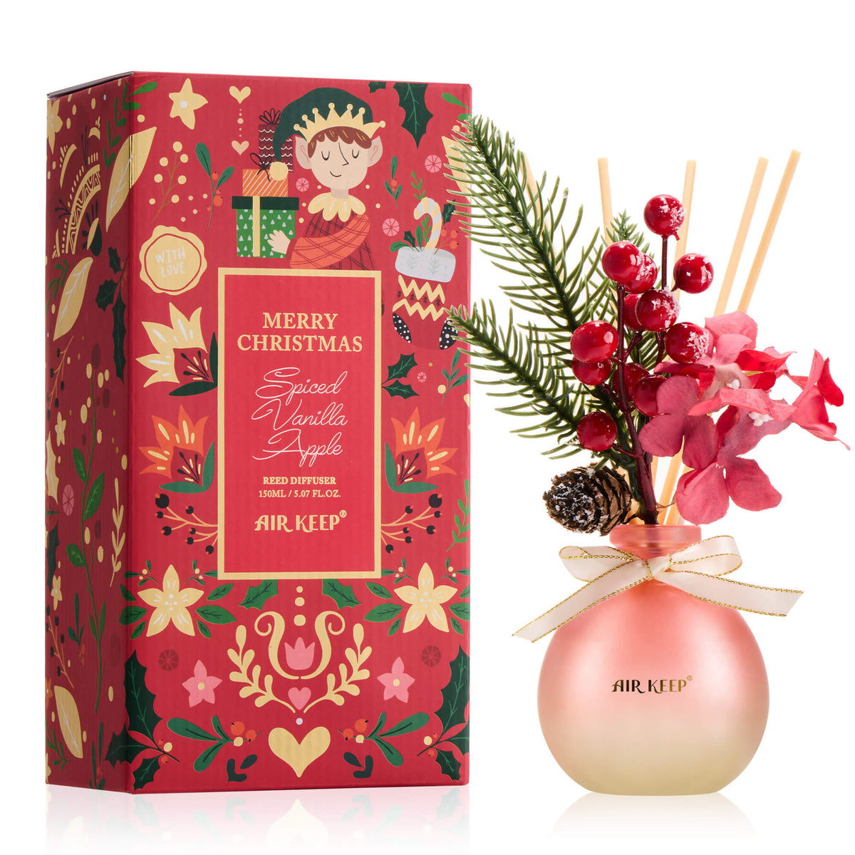 Airkeep Spice Vanilla Apple Christmas Round Bottle 150ml Reed Diffuser