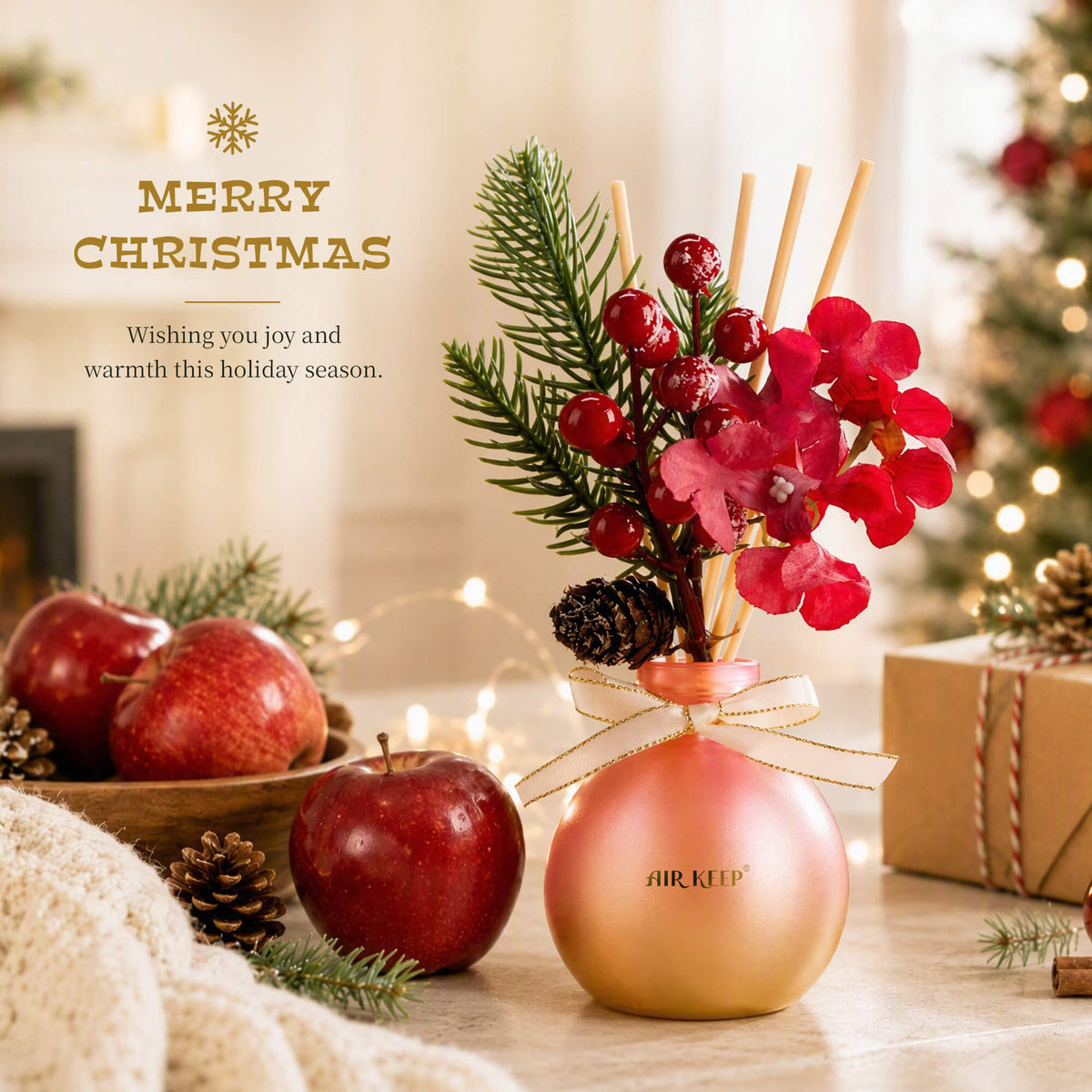 Airkeep Spice Vanilla Apple Christmas Round Bottle 150ml Reed Diffuser