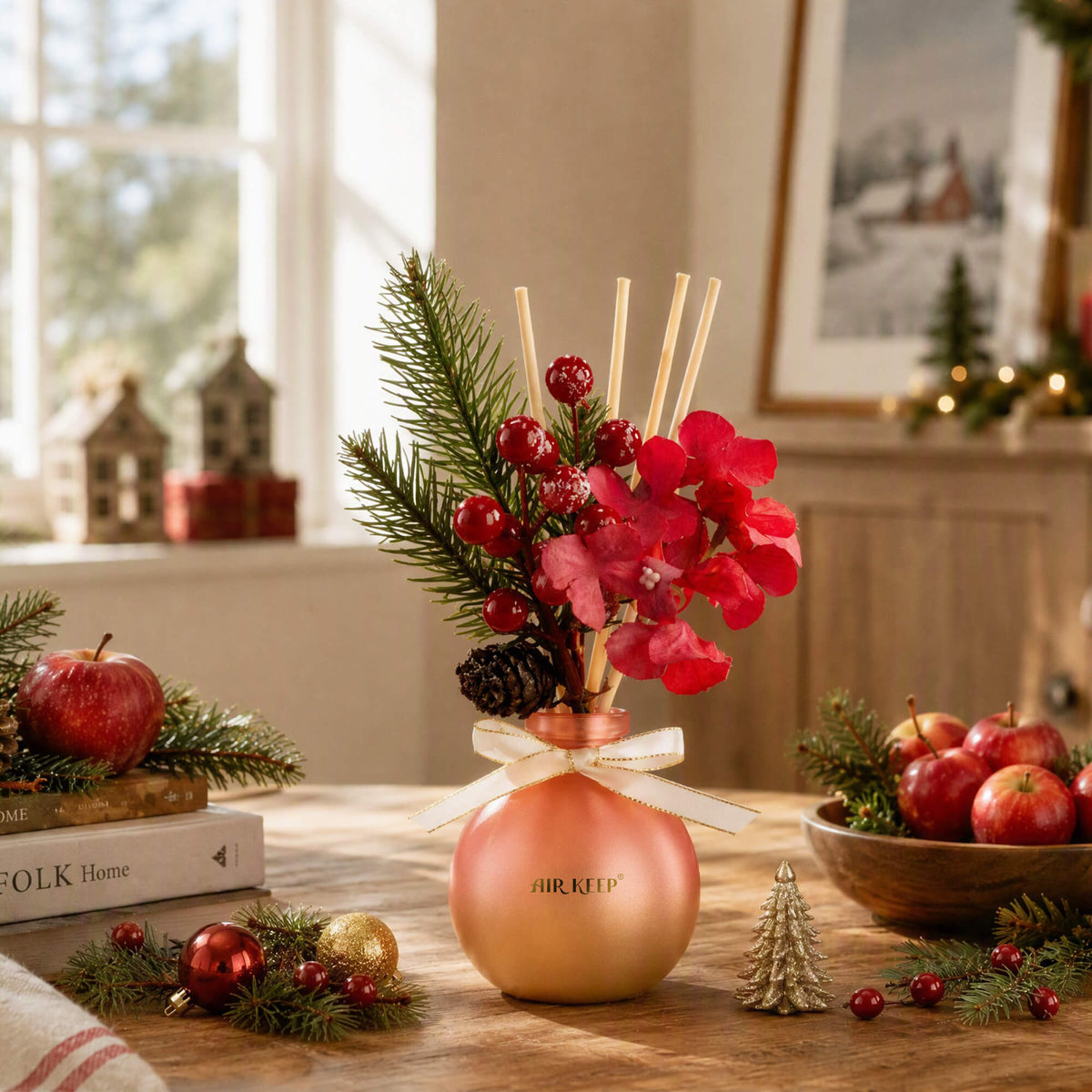 Airkeep Spice Vanilla Apple Christmas Round Bottle 150ml Reed Diffuser