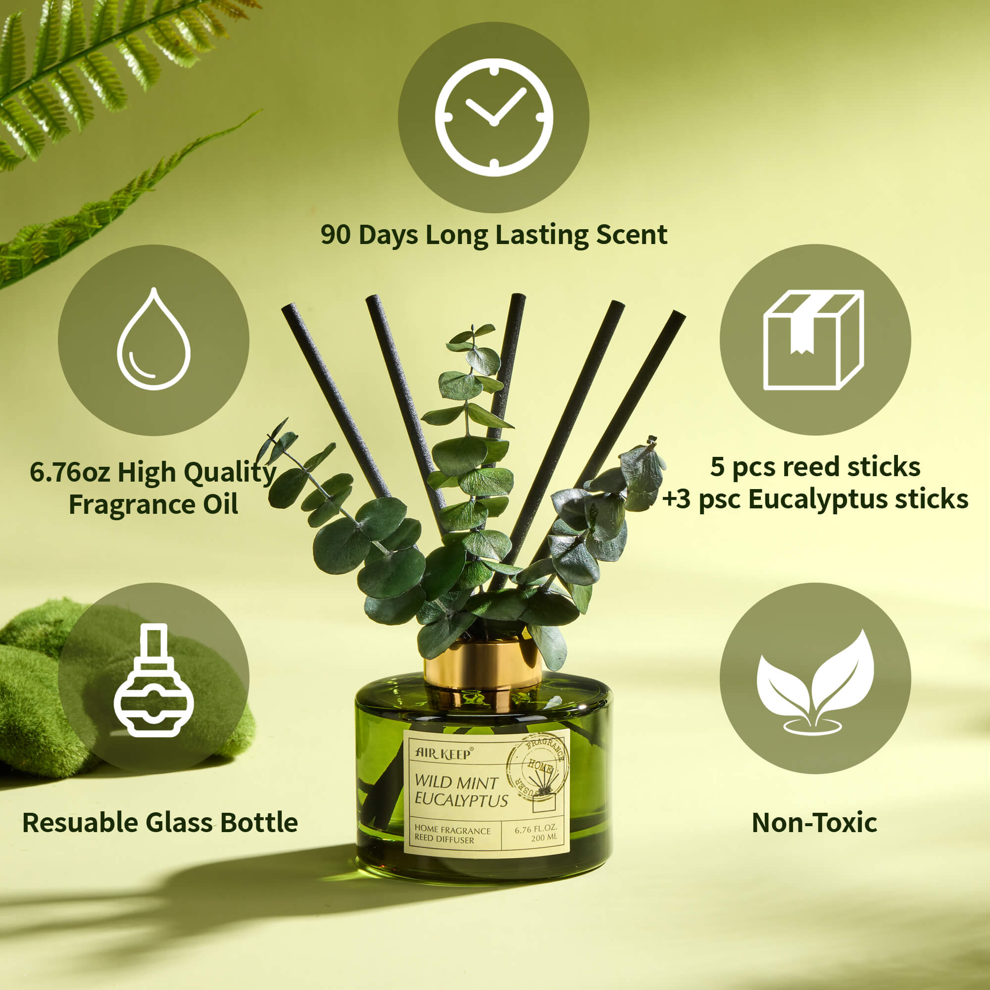 Airkeep Wild Mint & Eucalyptus Reed Diffuser Set