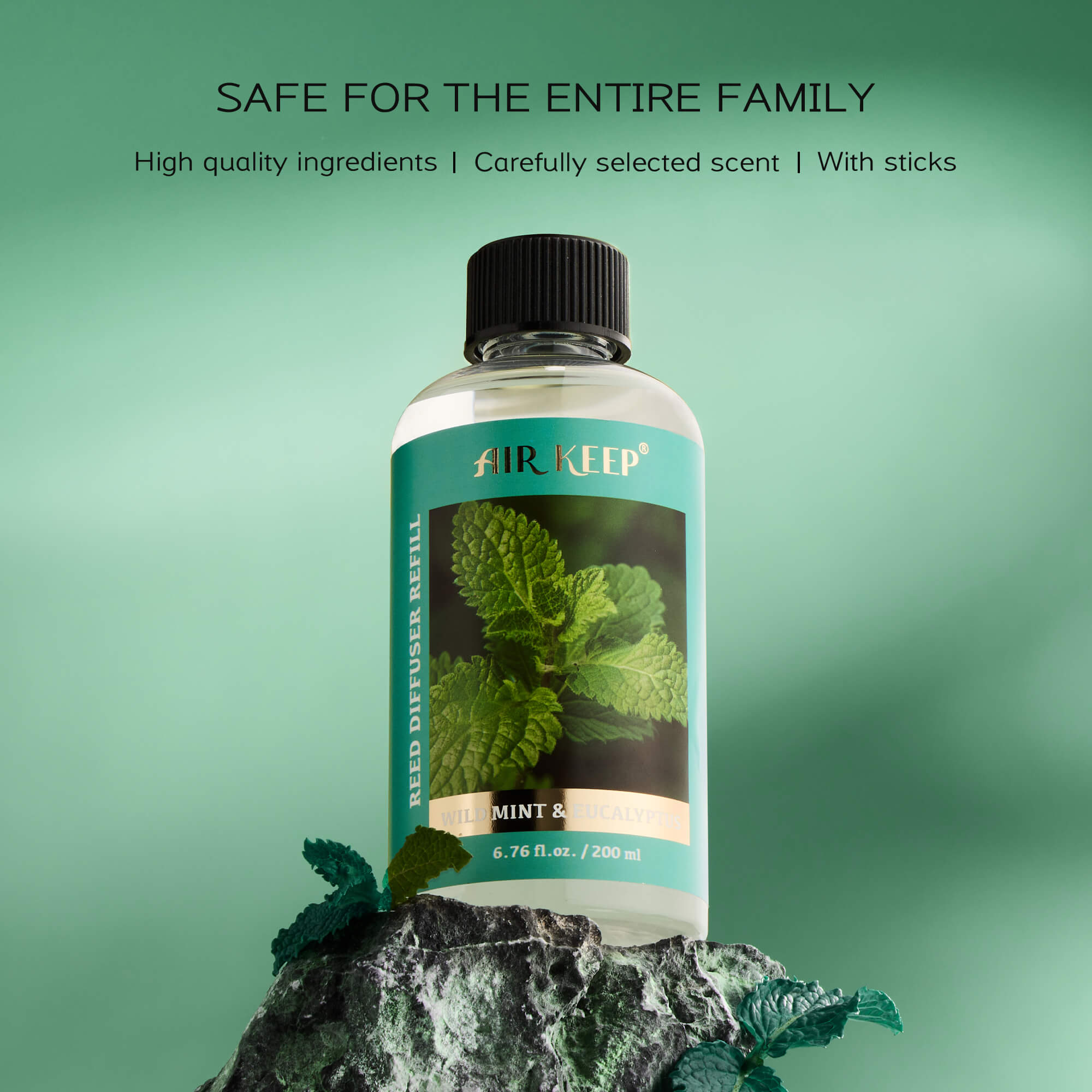 Airkeep Wild Mint&Eucalyptus Scented Oils Reed Diffuser Oil Refill with Diffuser Sticks