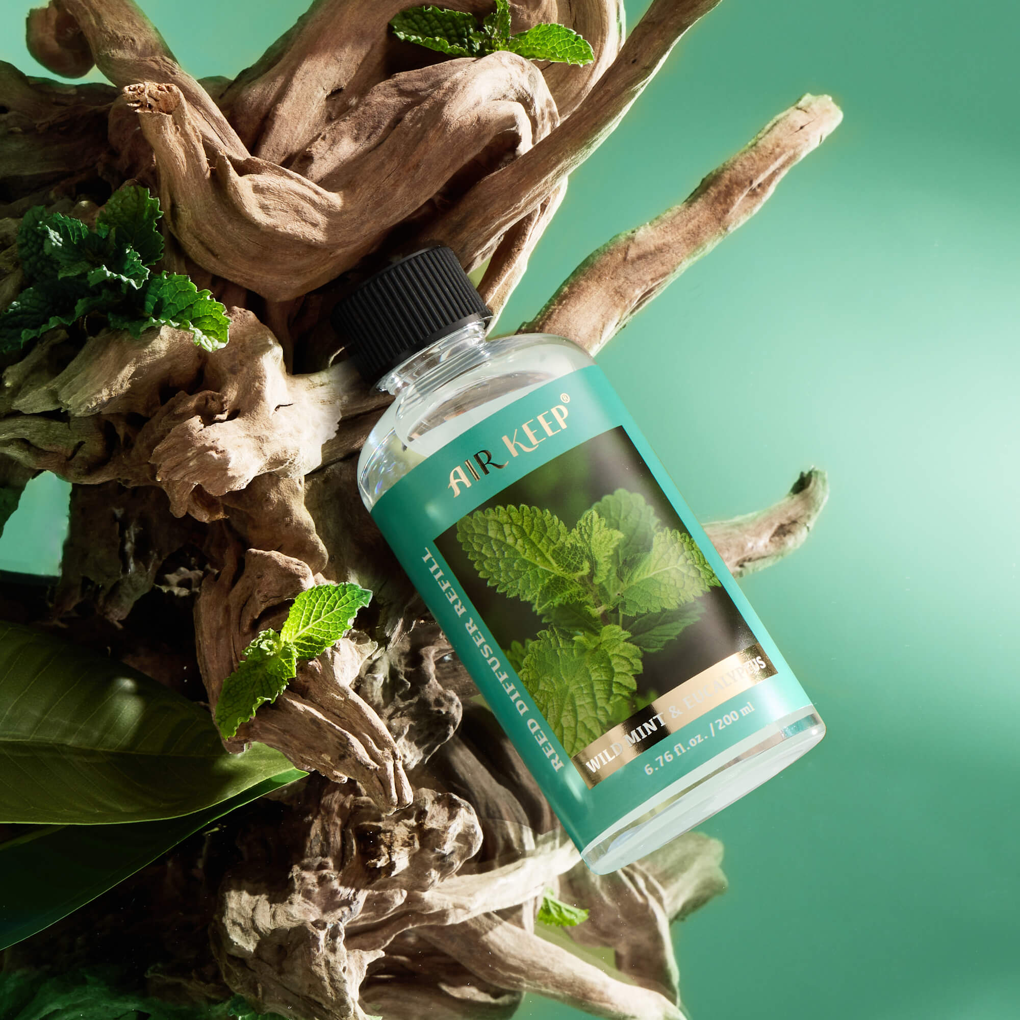 Airkeep Wild Mint&Eucalyptus Scented Oils Reed Diffuser Oil Refill with Diffuser Sticks