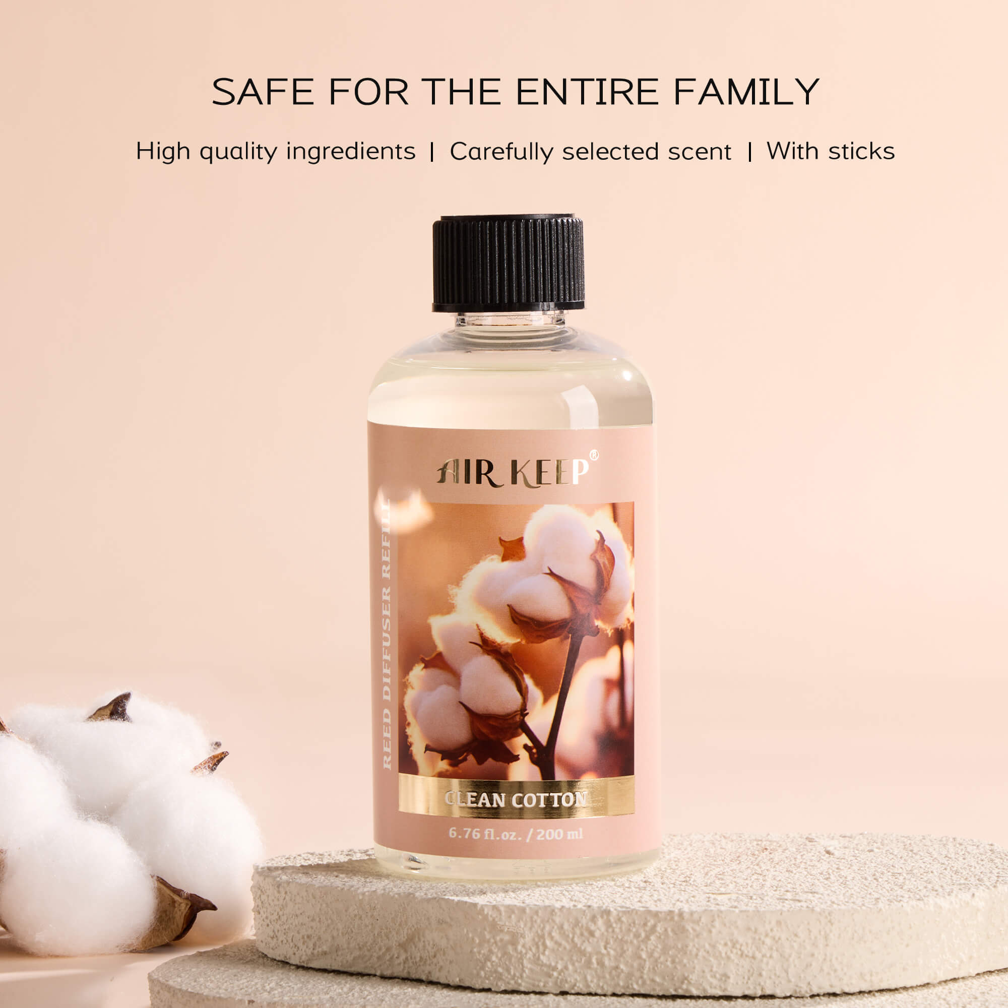Airkeep Clean Cotton Reed Diffuser Oil Refill with Diffuser Sticks