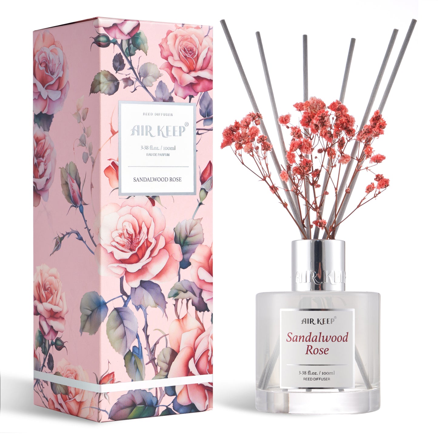 Airkeep Sandalwood Rose Reed Diffuser Set 3.38 fl oz