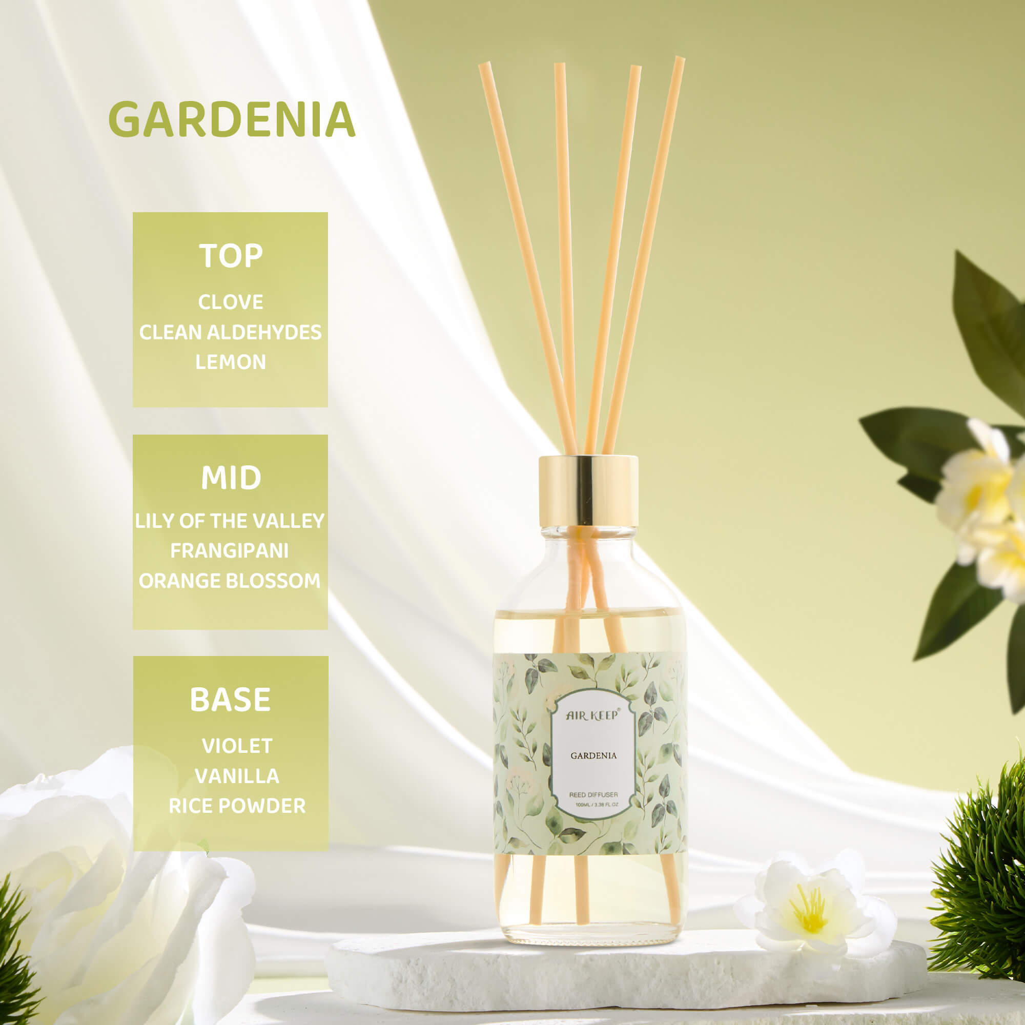 Airkeep Gardenia Reed Diffuser Oil Set