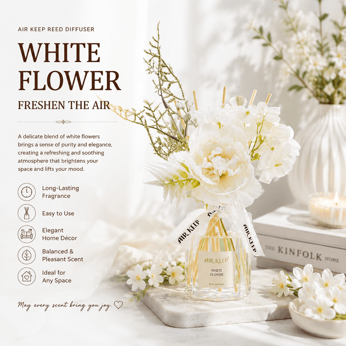 Airkeep White Flower Floral  120ml Reed Diffuser