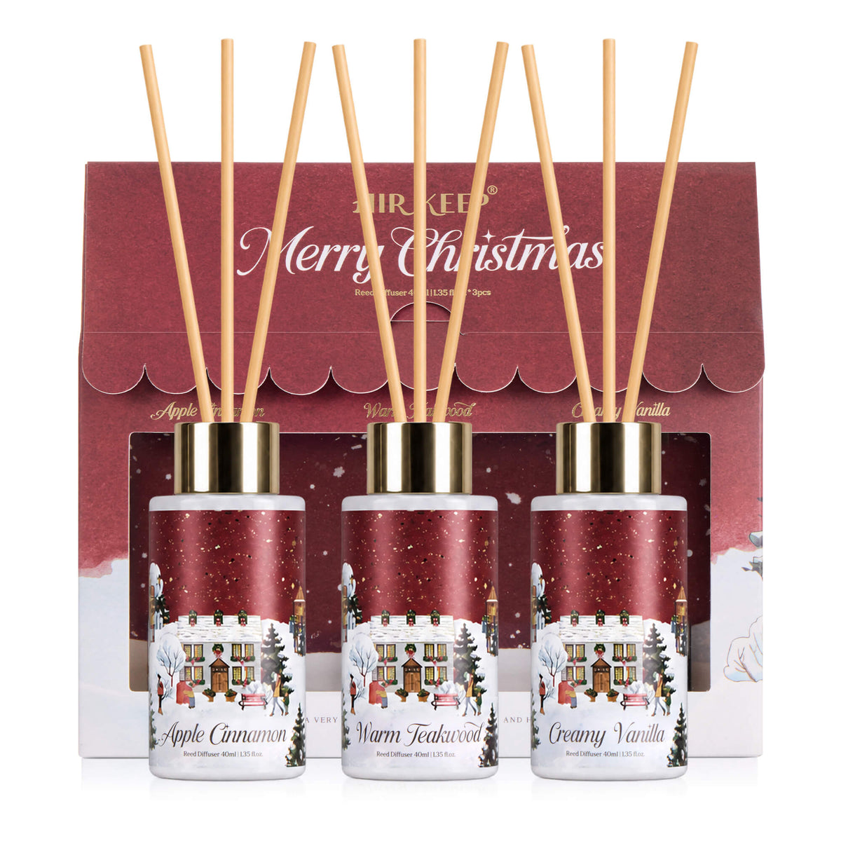 Airkeep Apple Cinnamon / Warm Teakwood / Creamy Vanilla Gift Set 3 x 40ml Reed Diffuser