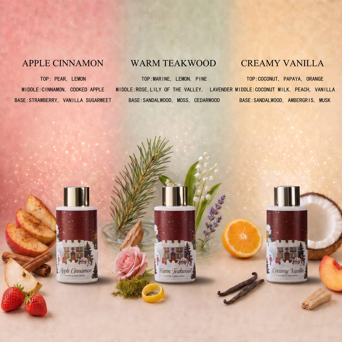 Airkeep Apple Cinnamon / Warm Teakwood / Creamy Vanilla Gift Set 3 x 40ml Reed Diffuser