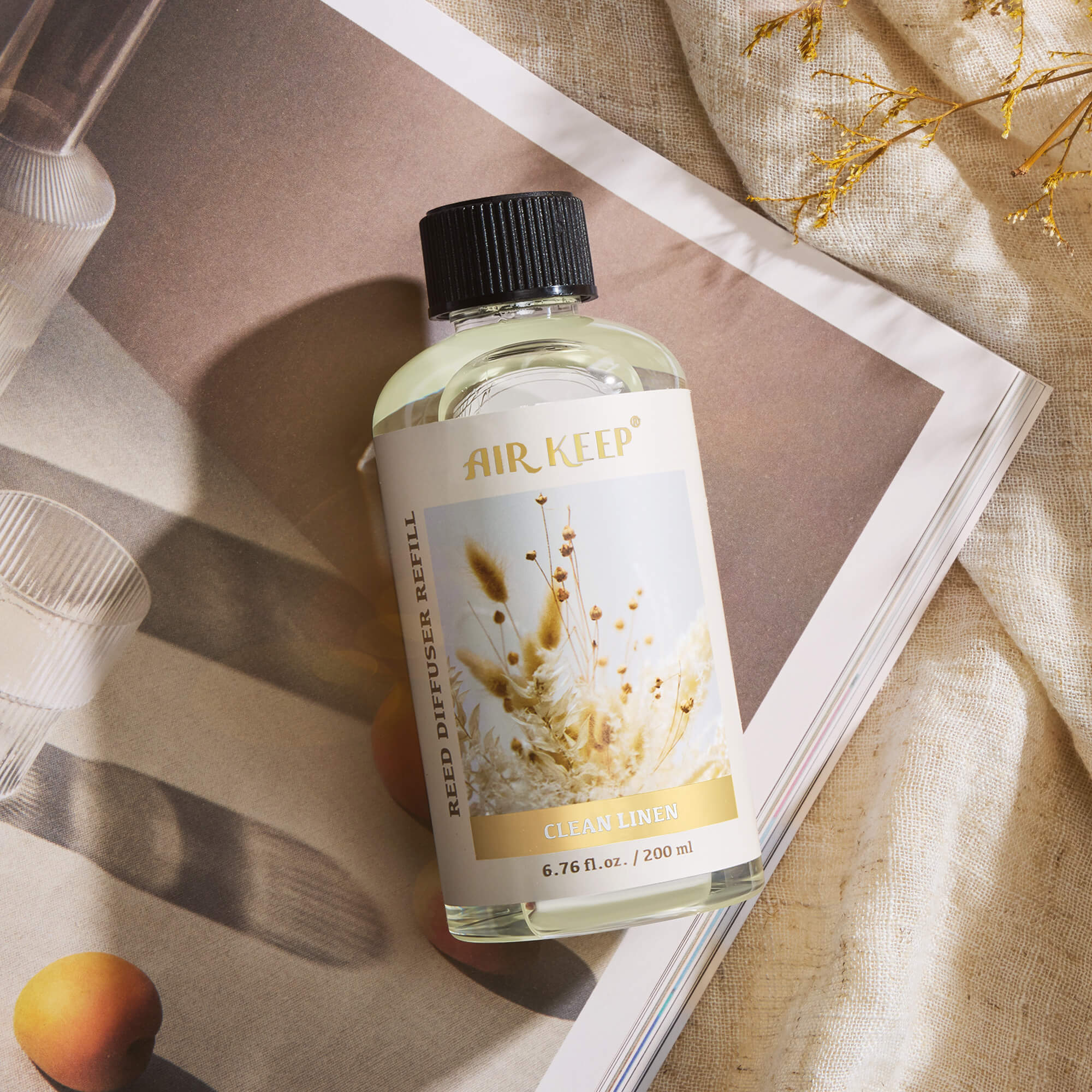 Airkeep Clean Linen  Reed Diffuser Oil Refill with Diffuser Sticks