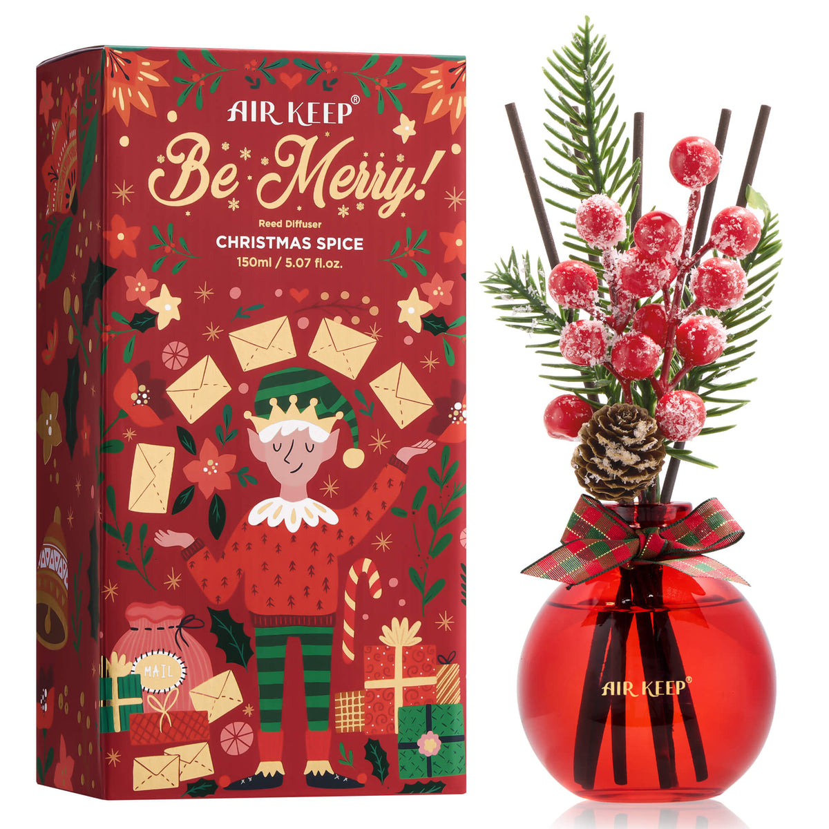 Airkeep Christmas Spice Christmas Round Bottle  150ml Reed Diffuser