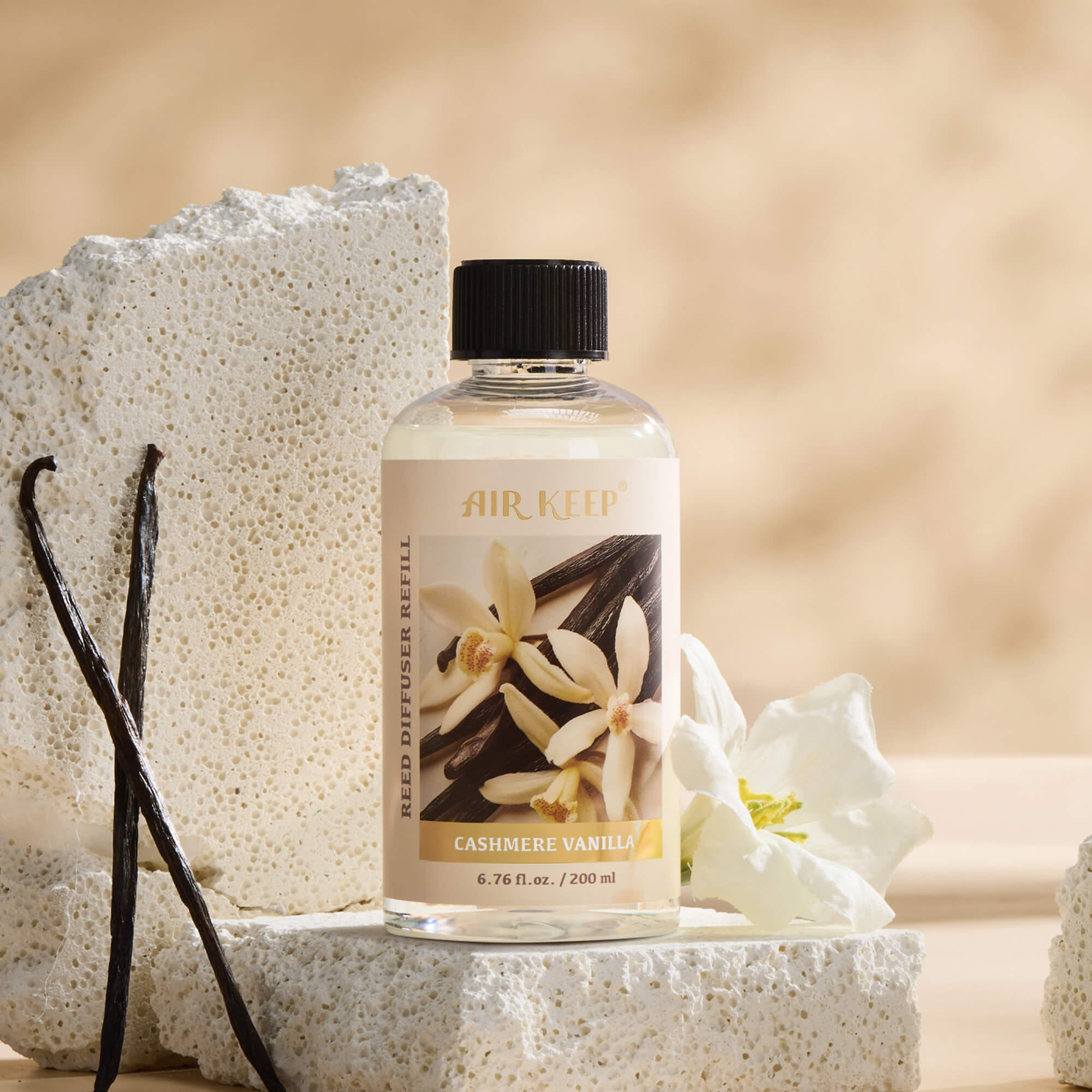 Airkeep Cashmere Vanilla Reed Diffuser Oil Refill with Diffuser Sticks