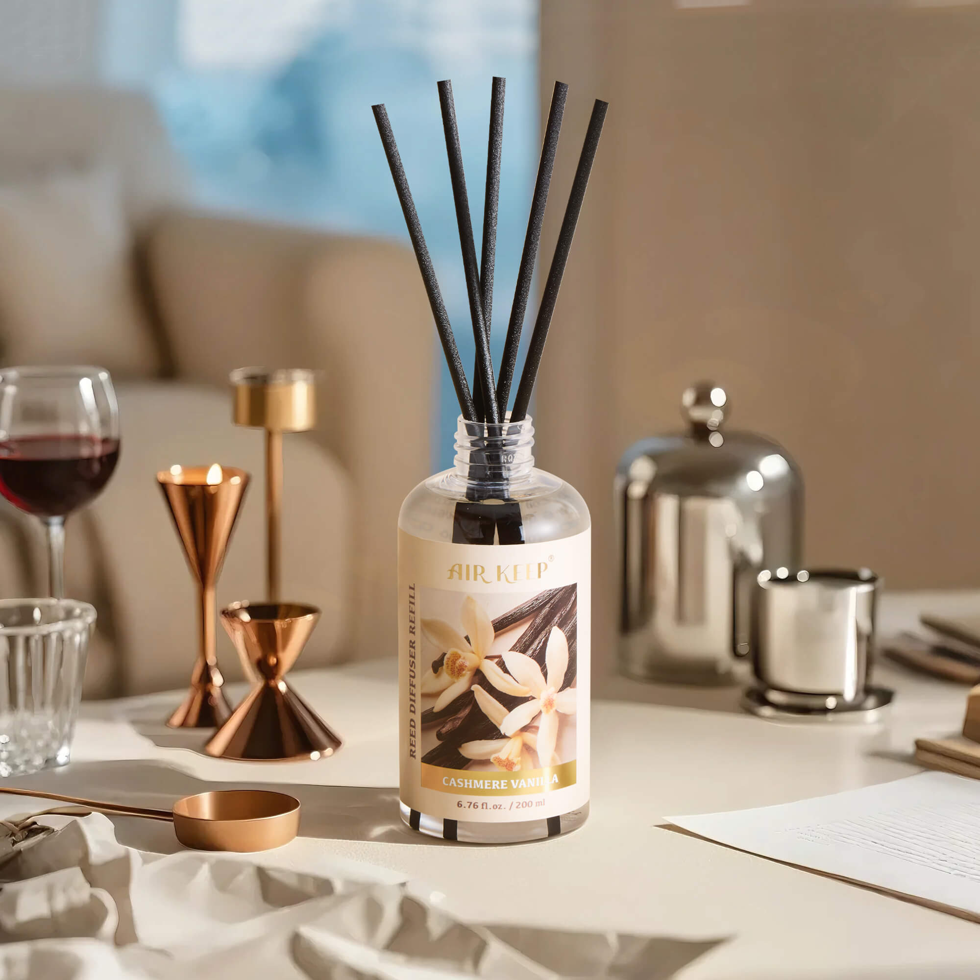 Airkeep Cashmere Vanilla Reed Diffuser Oil Refill with Diffuser Sticks