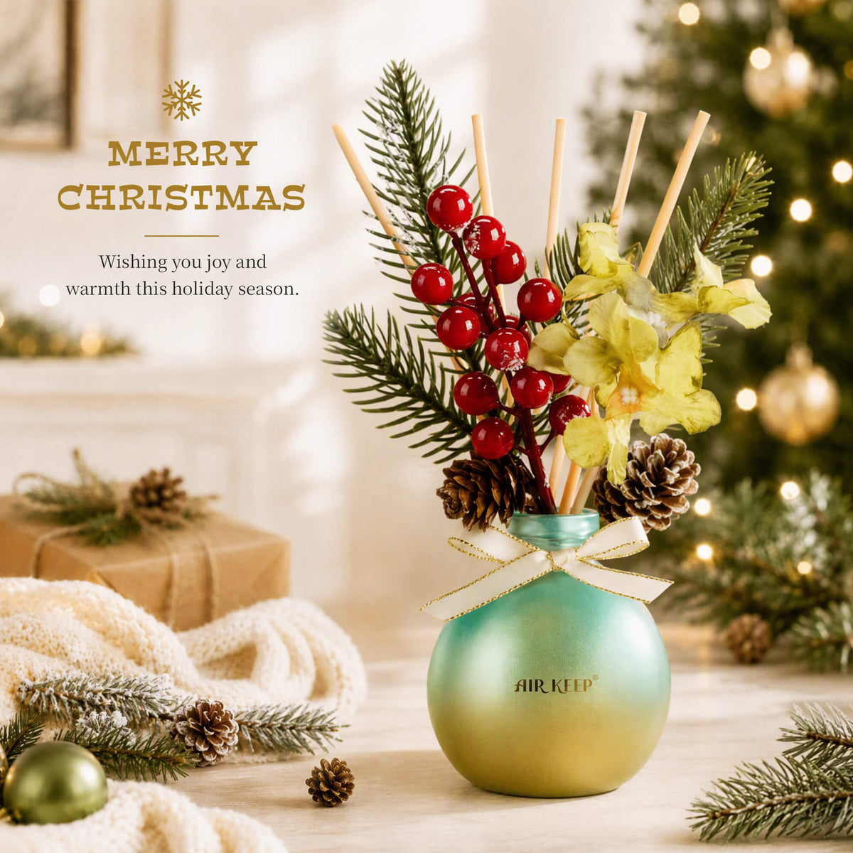 Airkeep Eucalyptus Pineapple Christmas Round Bottle  150ml Reed Diffuser