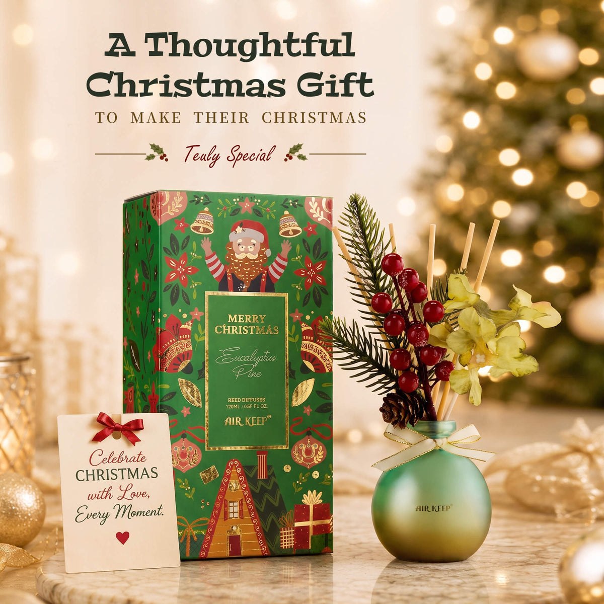 Airkeep Eucalyptus Pineapple Christmas Round Bottle  150ml Reed Diffuser