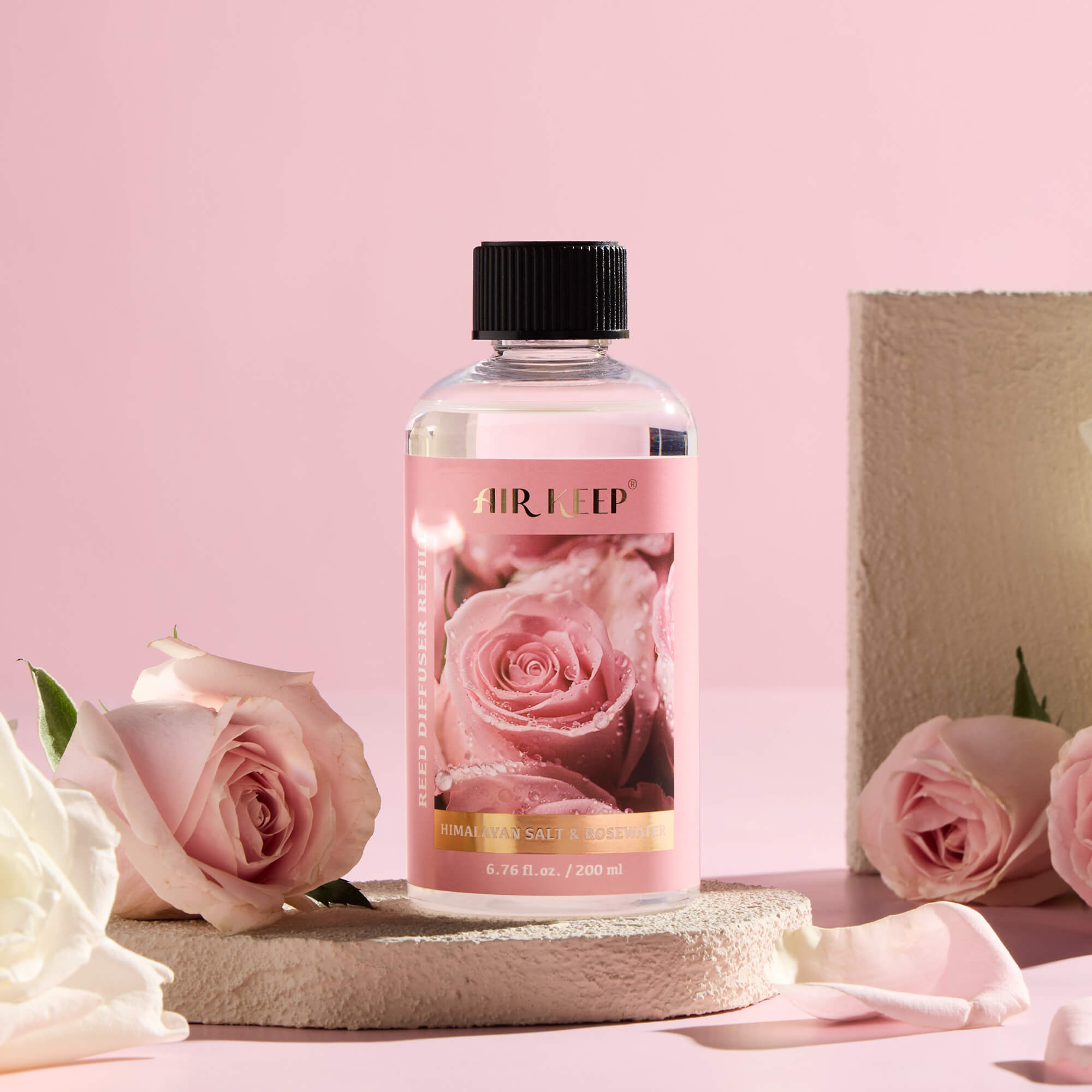 Airkeep Rose Water Reed Diffuser Oil Refill with Diffuser Sticks