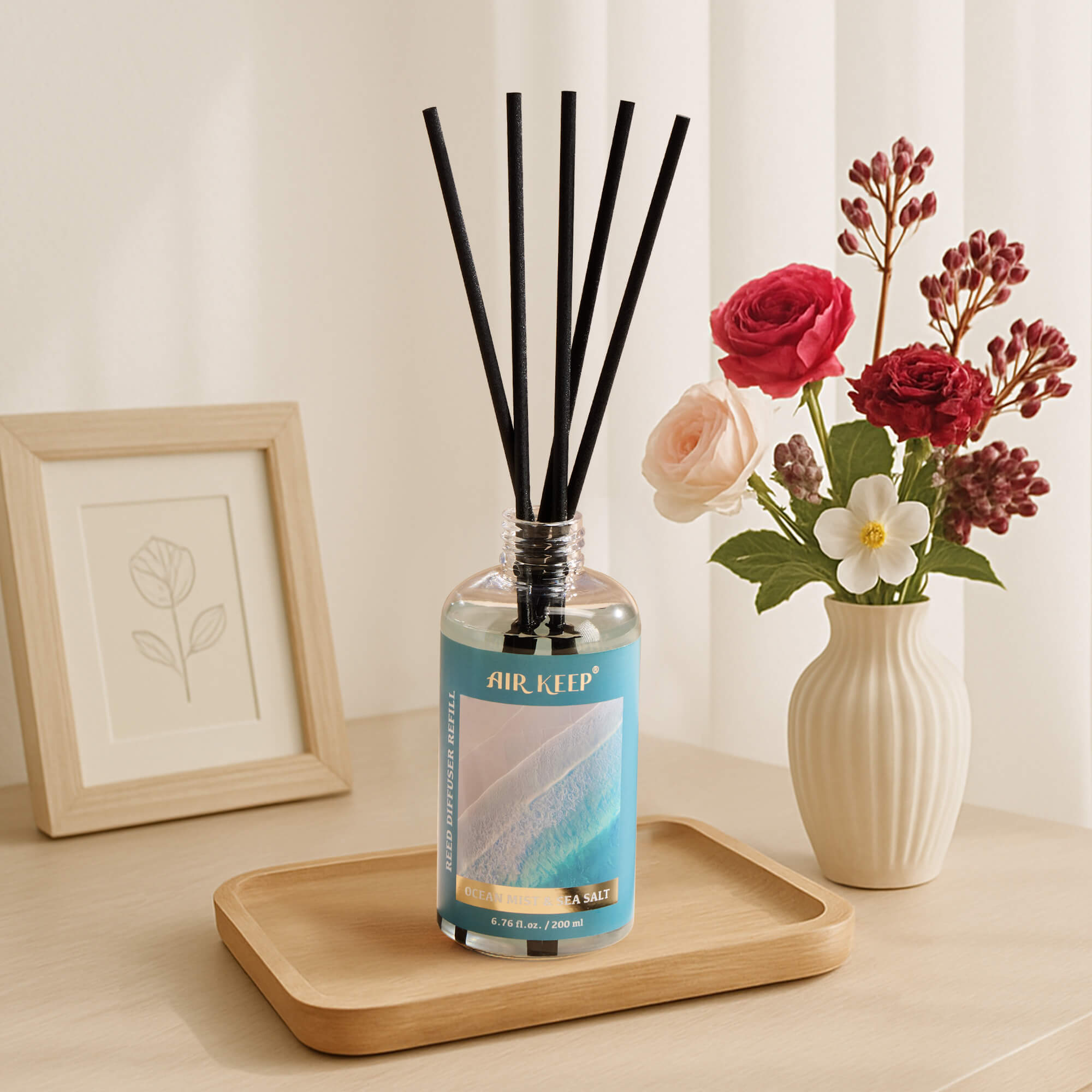 Airkeep Ocean Mist&Sea Salt Scented Oils Reed Diffuser Oil Refill with Diffuser Sticks