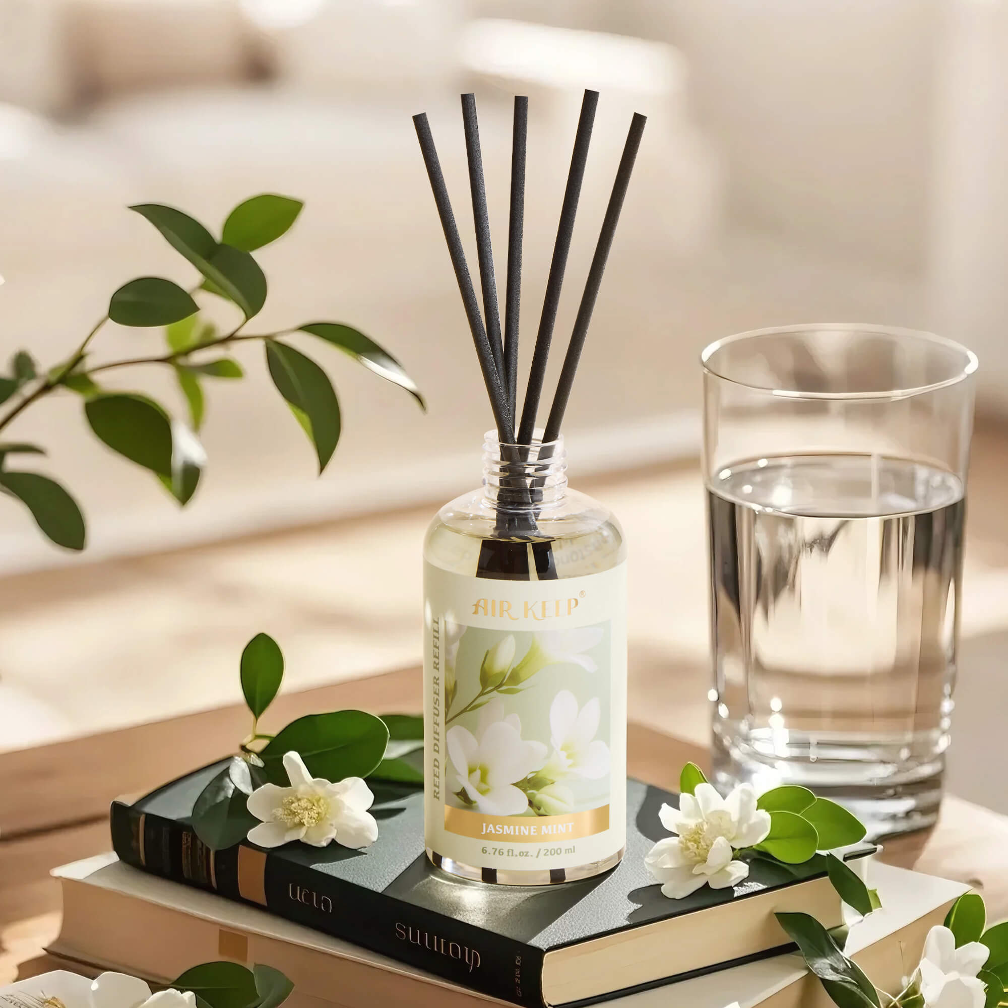 Airkeep Jasmine Mint Reed Diffuser Oil Refill with Diffuser Sticks