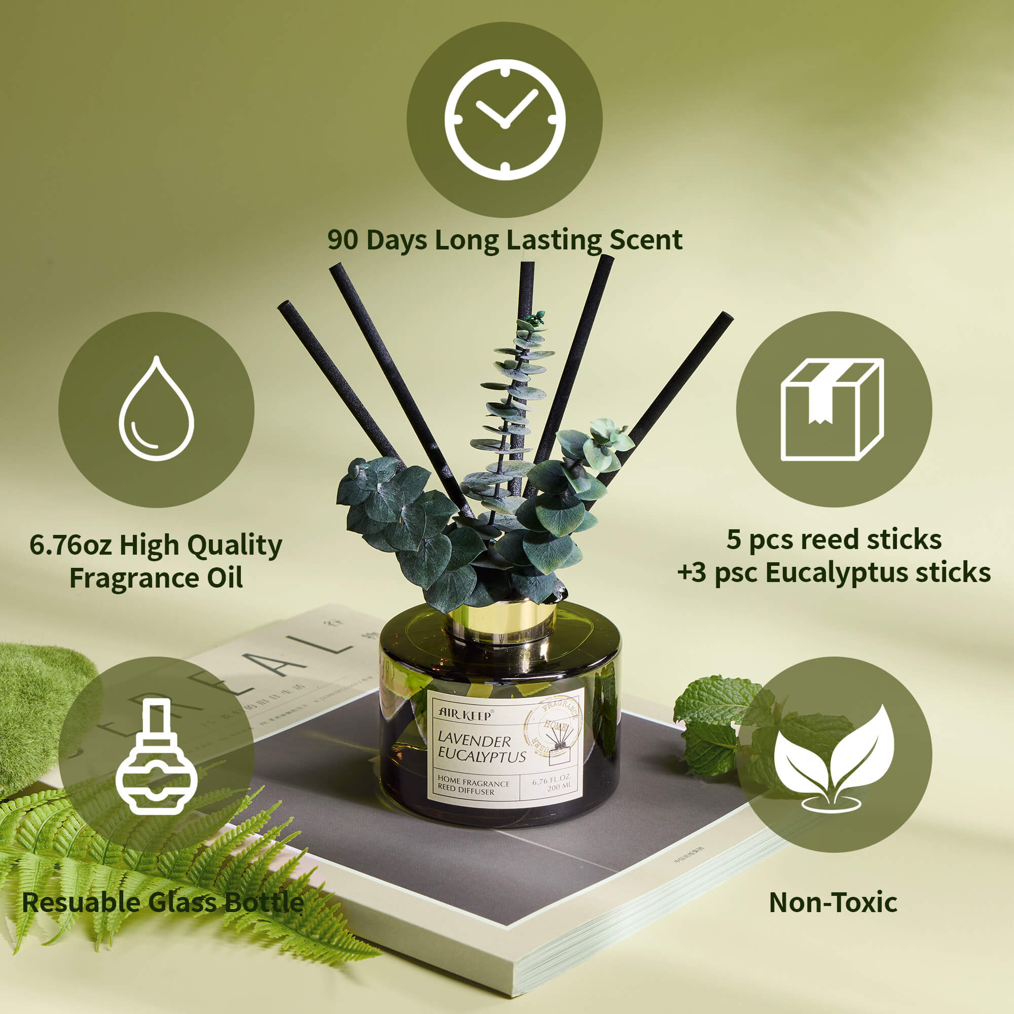 Airkeep Lavender Eucalyptus Reed Diffuser Set