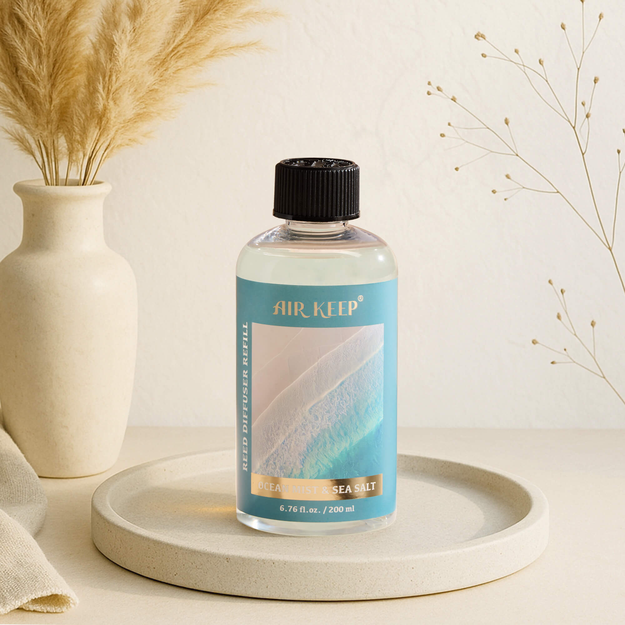 Airkeep Ocean Mist&Sea Salt Scented Oils Reed Diffuser Oil Refill with Diffuser Sticks