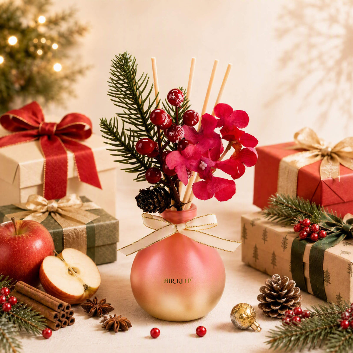 Airkeep Spice Vanilla Apple Christmas Round Bottle  150ml Reed Diffuser