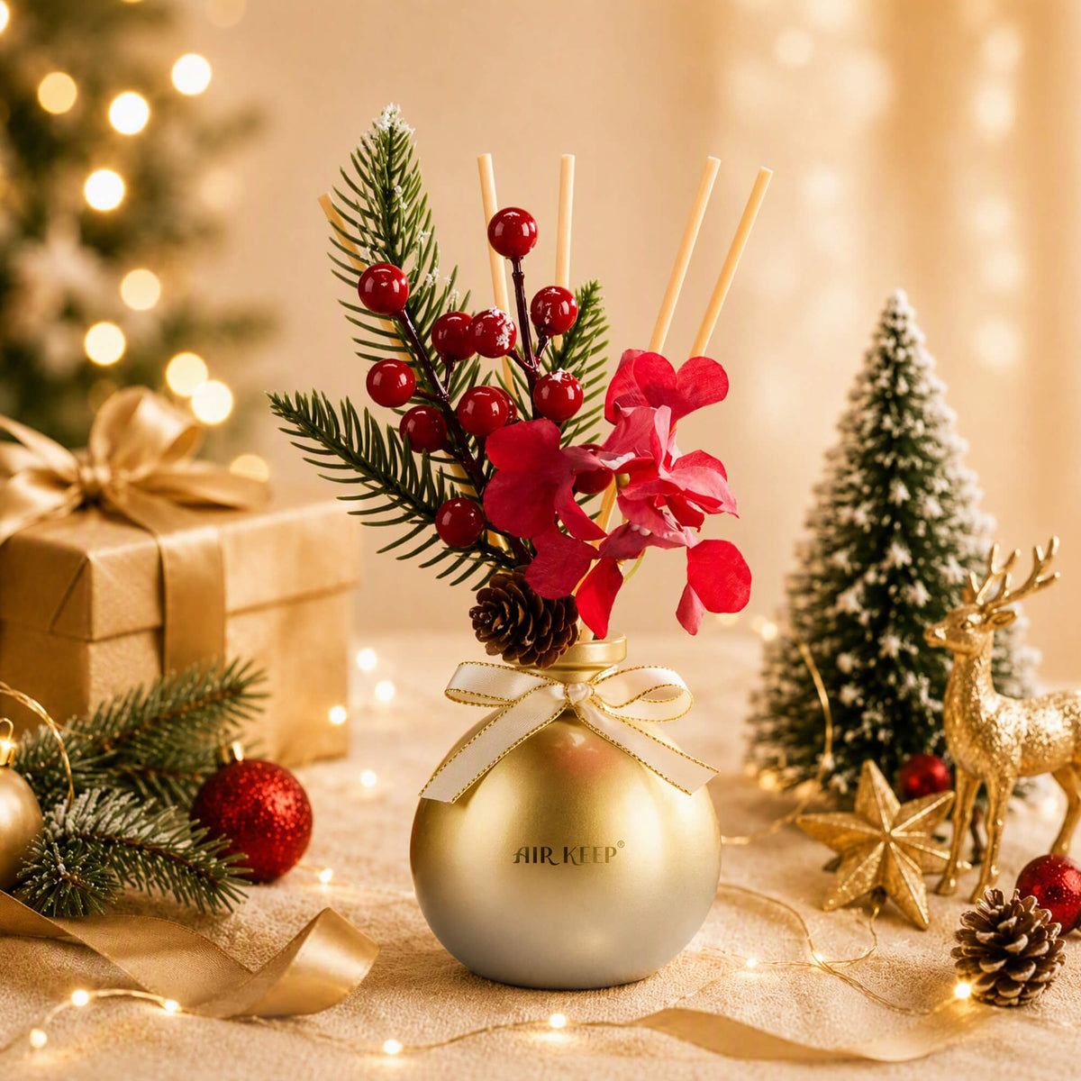 Airkeep Vanilla Mistletoe Christmas Round Bottle  150ml Reed Diffuser