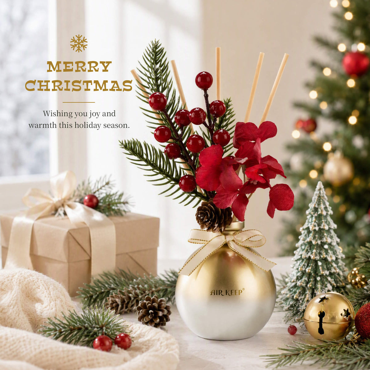 Airkeep Vanilla Mistletoe Christmas Round Bottle  150ml Reed Diffuser