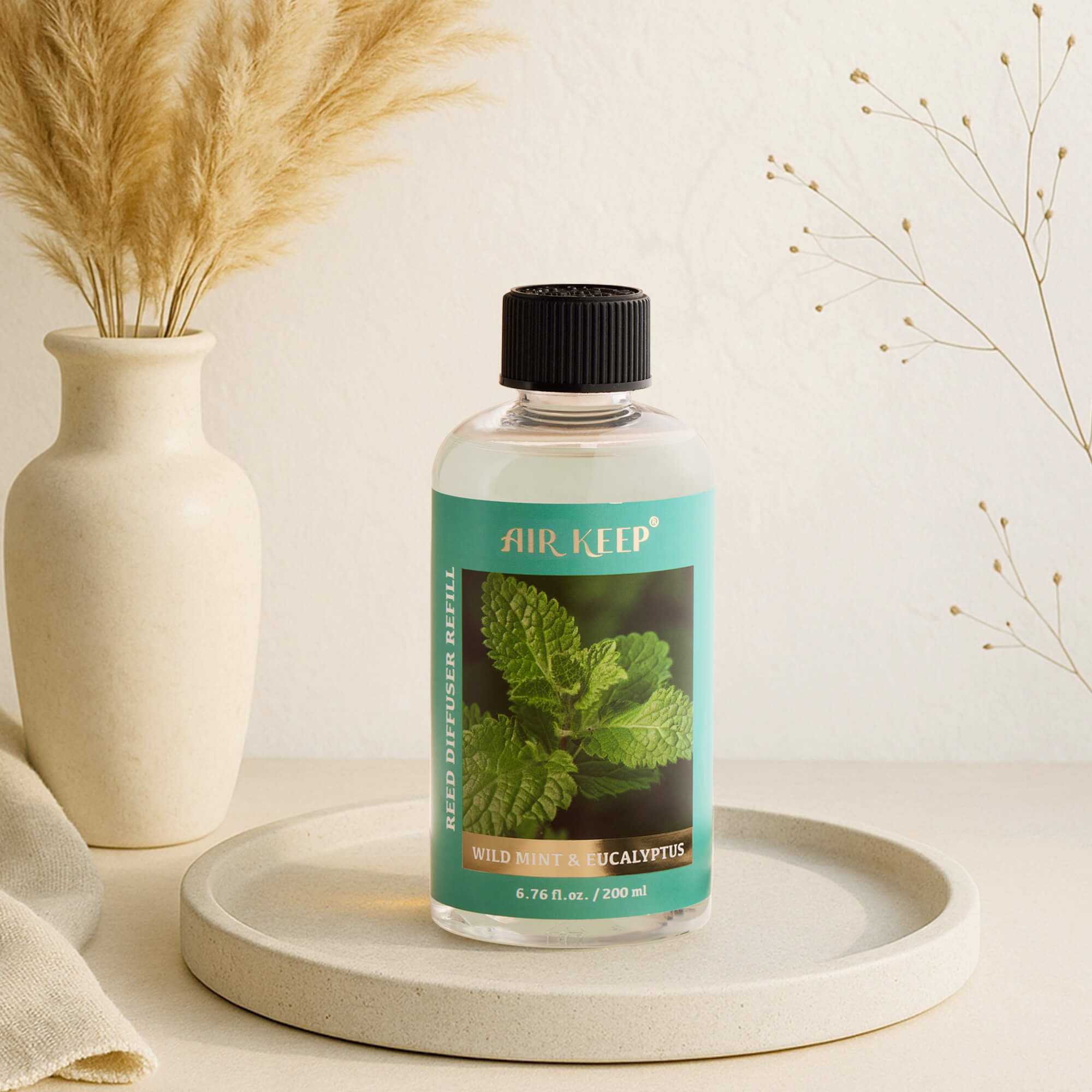 Airkeep Wild Mint&Eucalyptus Scented Oils Reed Diffuser Oil Refill with Diffuser Sticks