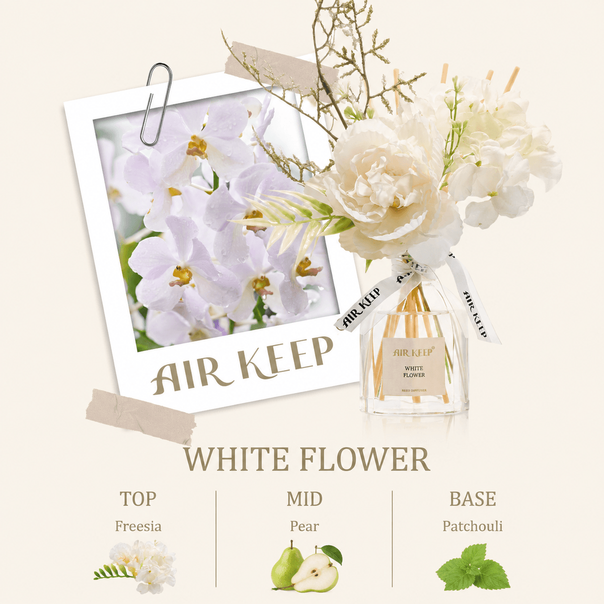 Airkeep White Flower Floral  120ml Reed Diffuser