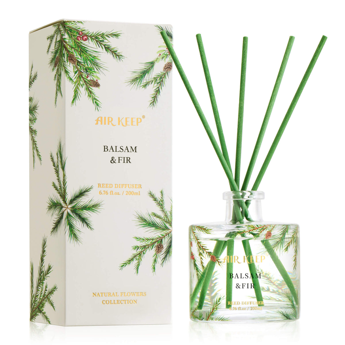Airkeep Balsam&Fir Decorative Glass  200ml Reed Diffuser