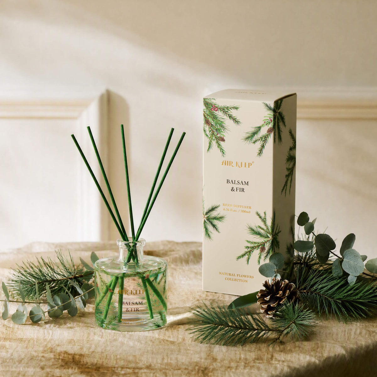 Airkeep Balsam&Fir Decorative Glass  200ml Reed Diffuser