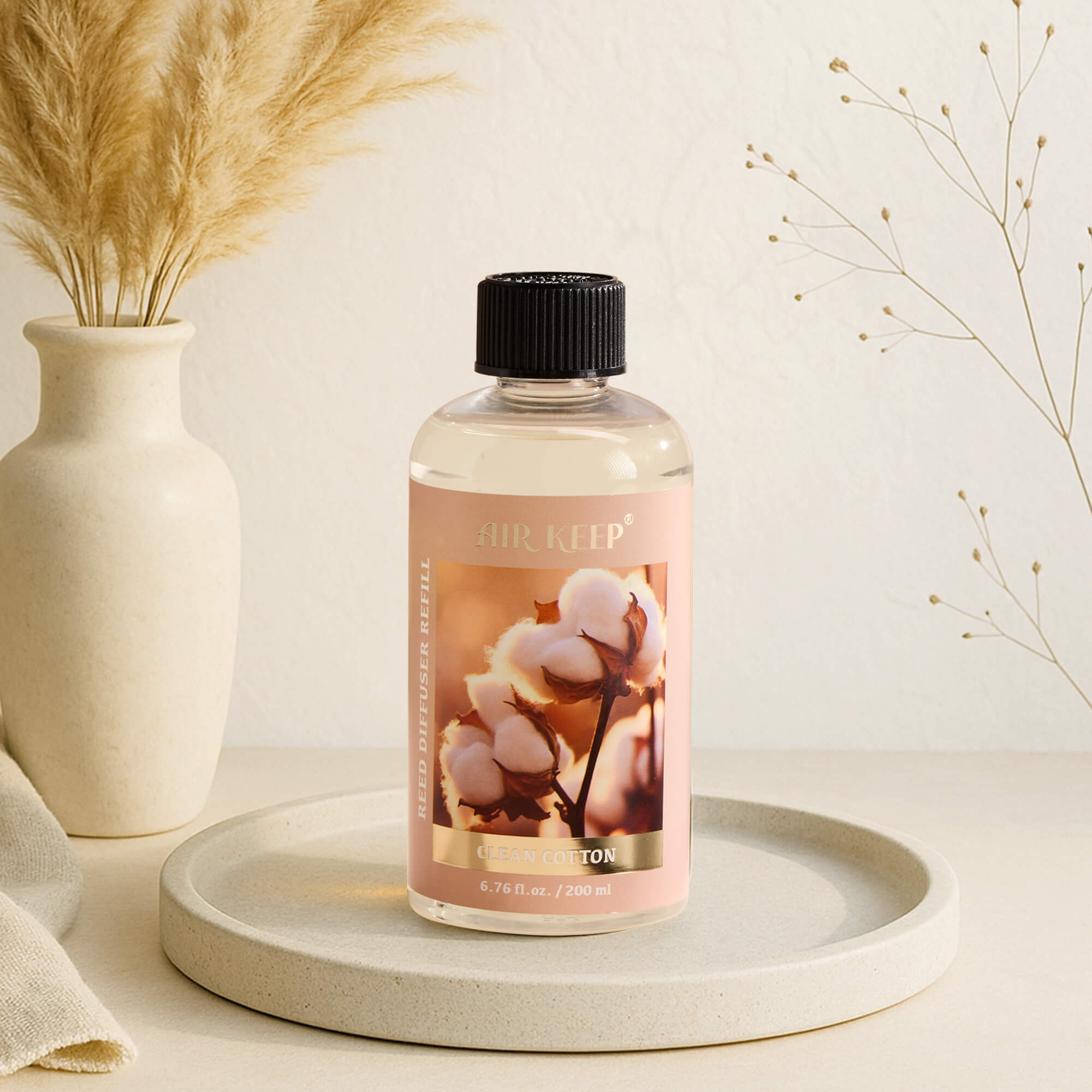 Airkeep Clean Cotton Reed Diffuser Oil Refill with Diffuser Sticks